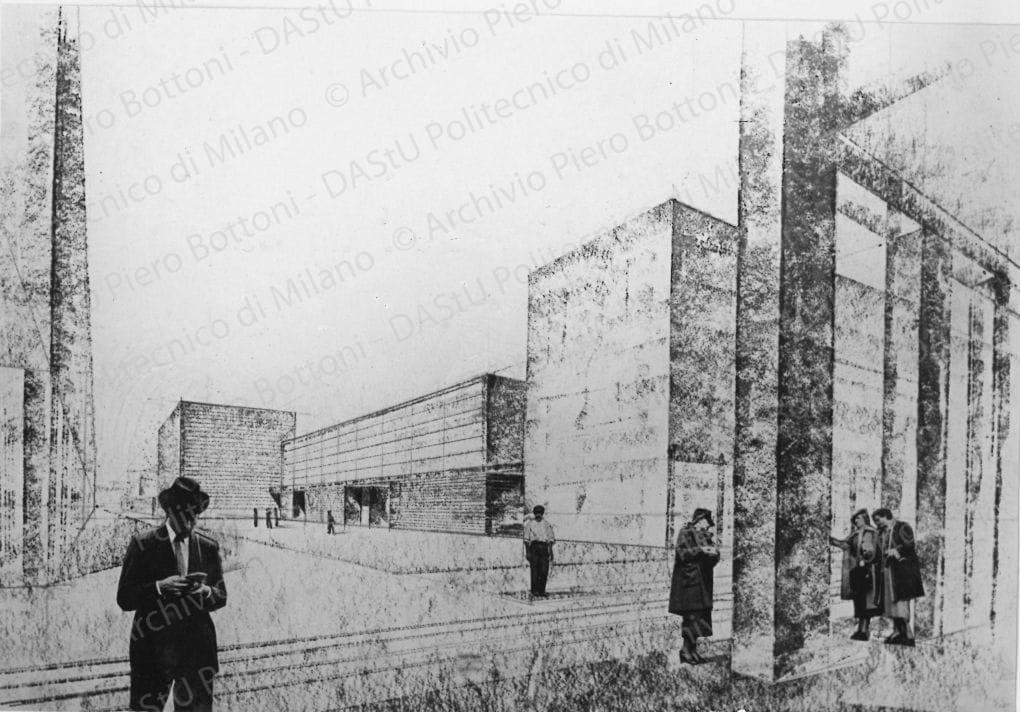 Riproduzione di veduta prospettica con fotomontaggio. Positivo, bianco e nero, 112x163 mm, album giallo n.3, pag.39.