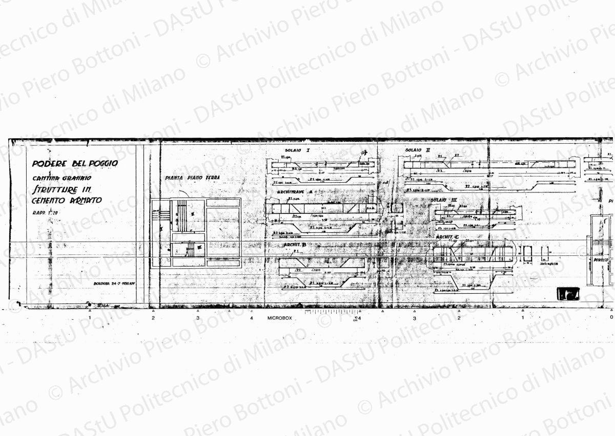 Rilievo zona portineria su: Planimetria generale della villa e del giardino del podere "Bel Poggio", scala 1: 500, s.d. Matita su eliografia su carta, cm 72,5 x 110,0.