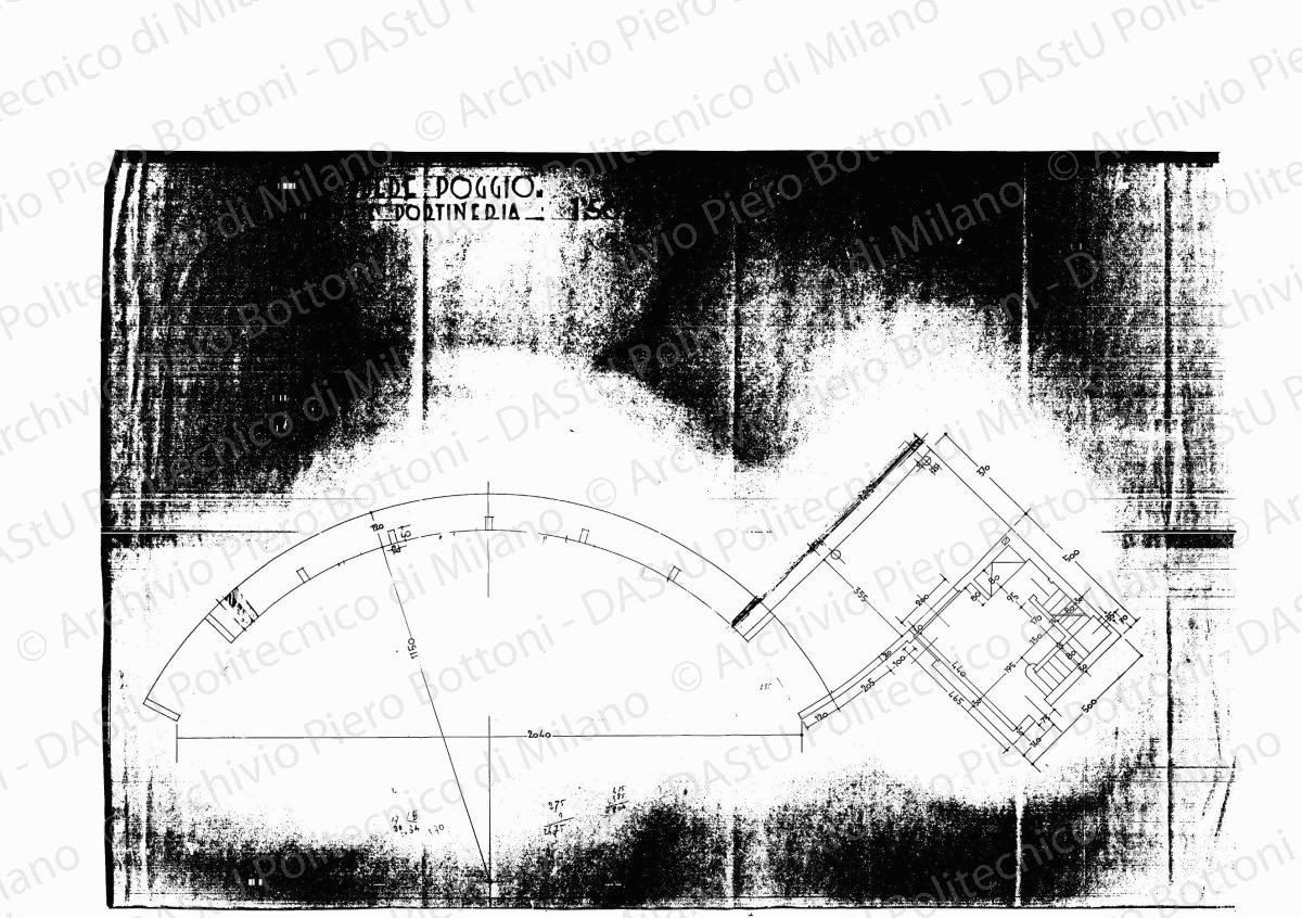 Schema di sistemazione dei rustici del podere "Bel Poggio", soluzione prima e soluzione seconda, piante, scala 1:200, s.d. Eliografia su carta, cm 50,1 x 37,2.