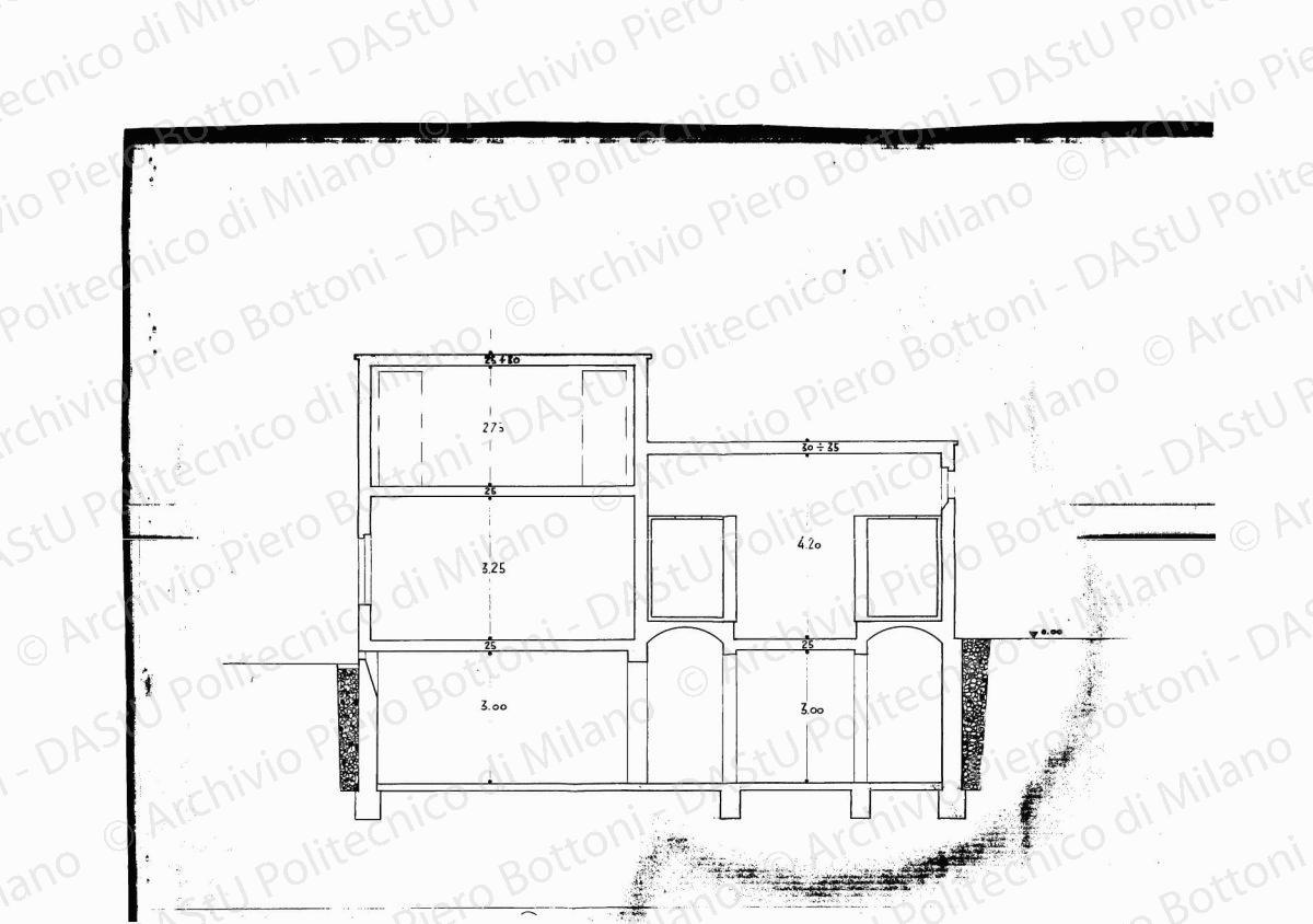 Pianta casa custode, scala 1: 100, s.d. Eliografia su carta, cm 26,0 x 37,3.