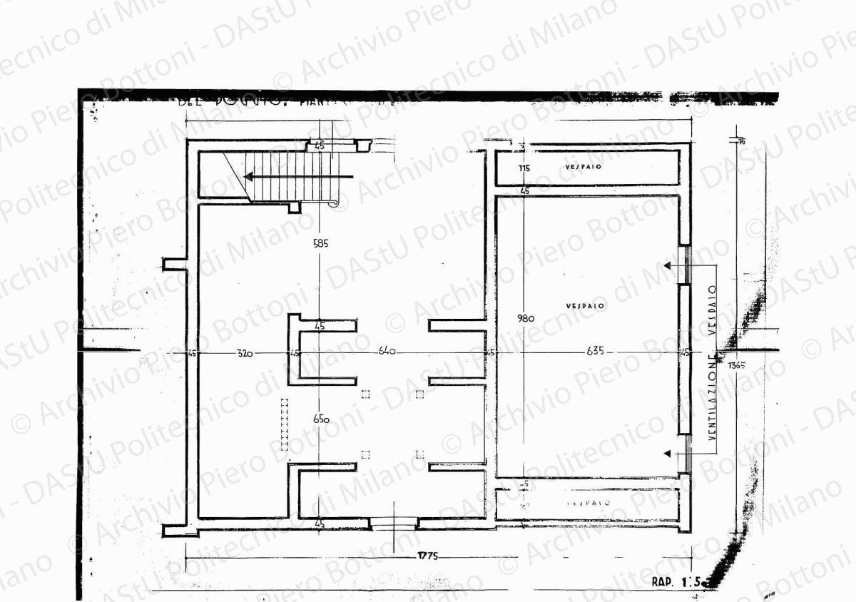 Sistemazione dei rustici di villa "Bel Poggio", pianta portineria, scala 1:100, s.d. Eliografia su carta, cm 49,9 x 37,3.
