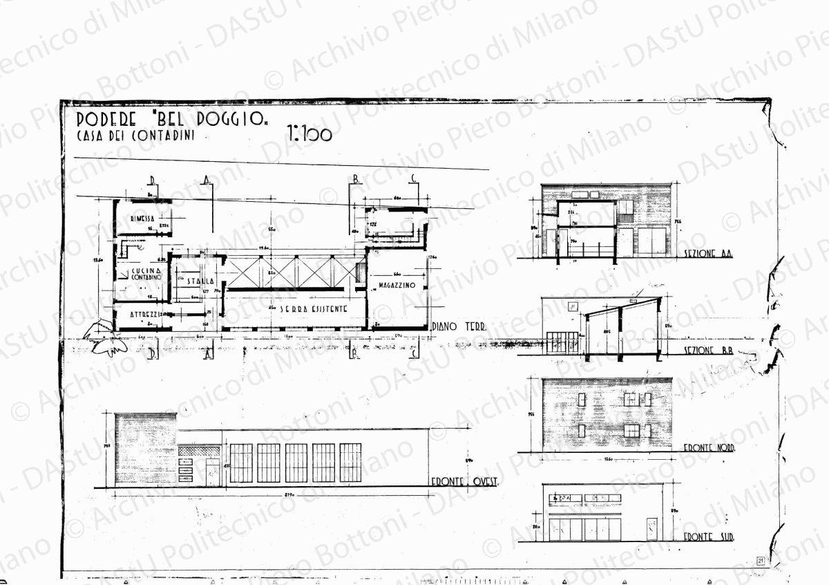 Prospettiva dell'ingresso e della portineria, s.d. Eliografia su carta, cm 15,6 x 31,0. Sul verso: schizzo di albero a matita.