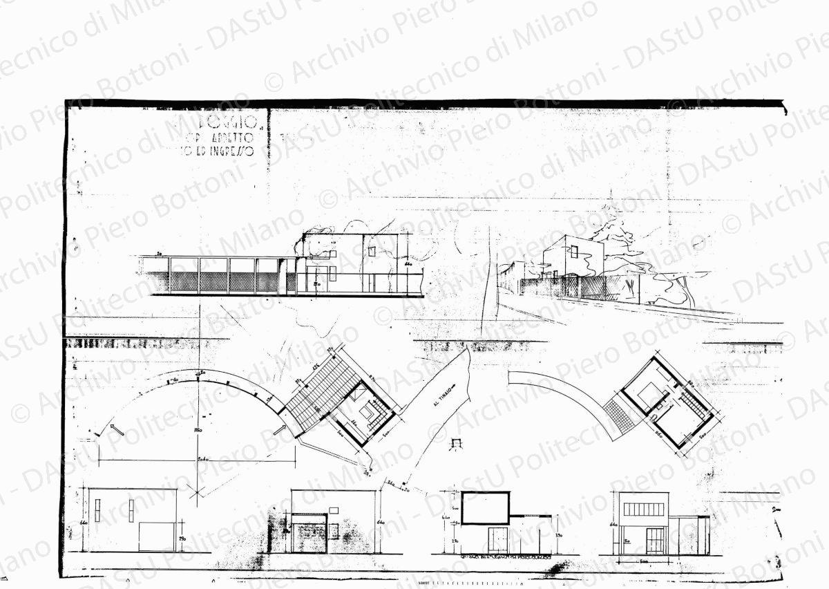 Podere "Bel Poggio", tinaio cantina granaio, pianta locale sementi e assonometria, scala 1: 100, s.d.Eliografia su carta, cm 54,7 x 42,5.