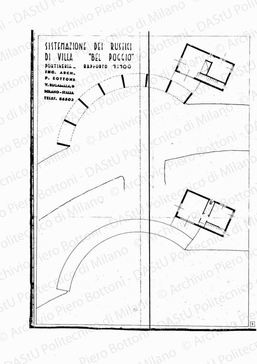 Podere "Bel Poggio", pianta cantina e granaio, scala 1:50, s.d. Eliografia su carta, cm 35,8 x 49,2.