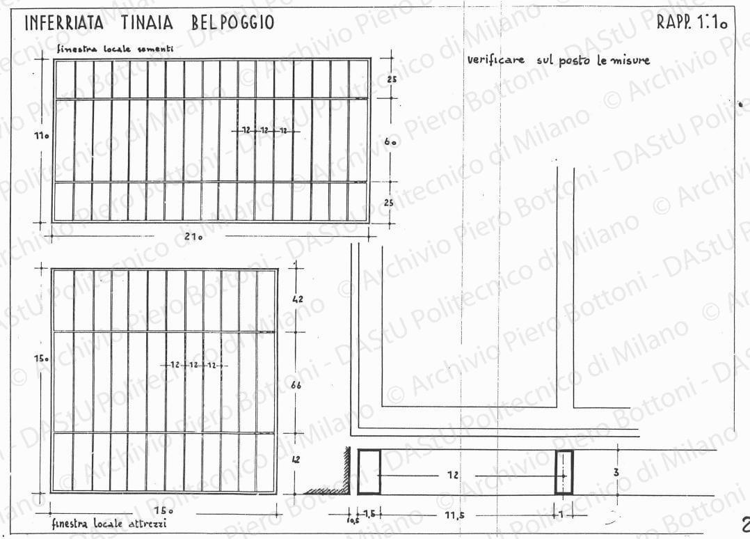 Inferriata tinai Bel Poggio, scala 1:10, s.d. China su lucido, cm 36,8x49,1. 