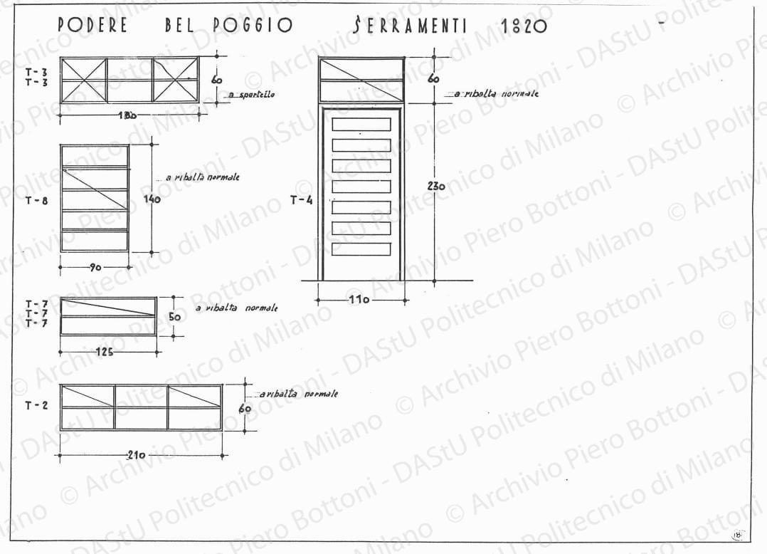 Podere Bel Poggio, serramenti, scala 1:20, s.d. China su lucido, cm 35,5x49,1. 
