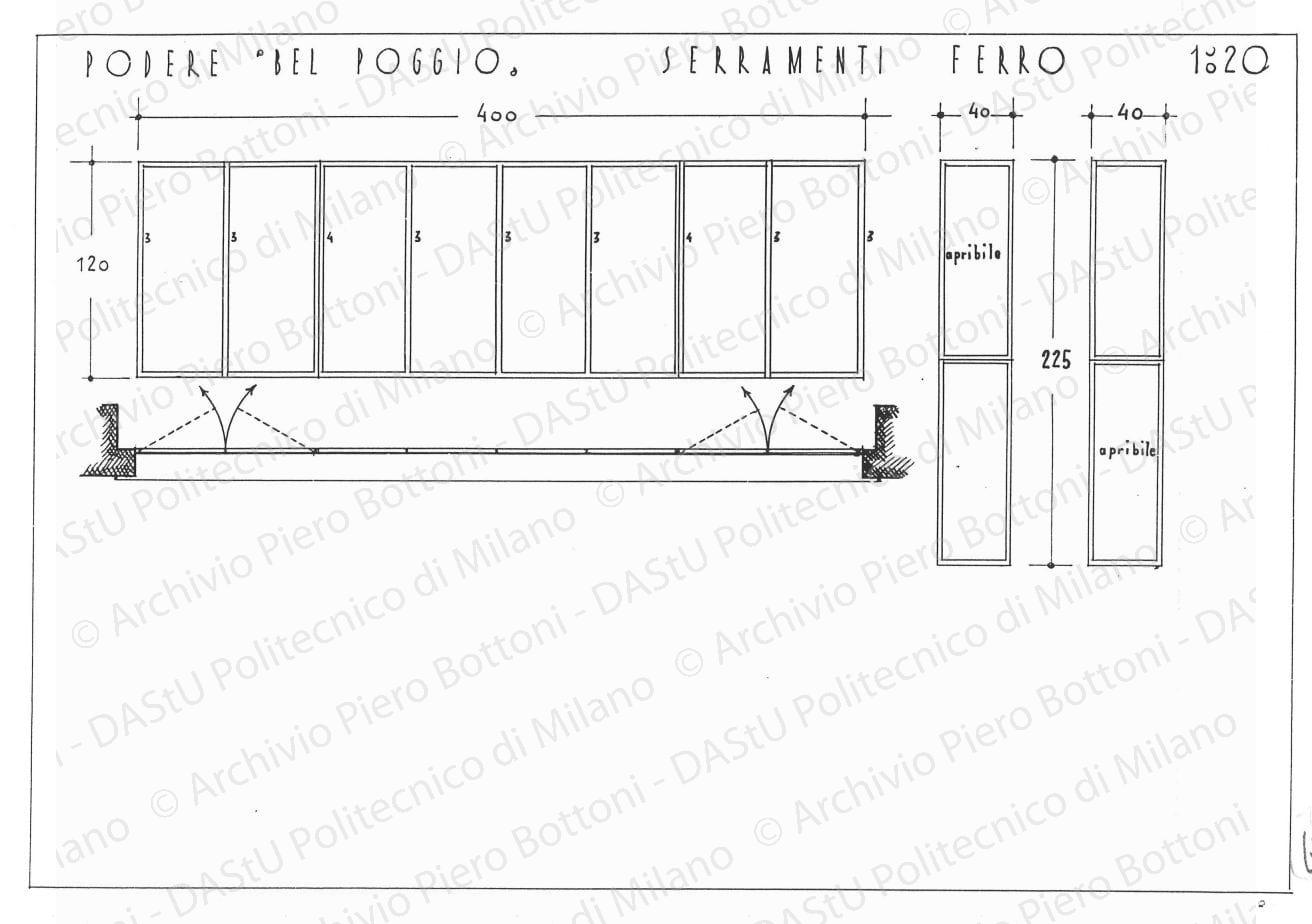 Podere "Bel Poggio", serramenti in ferro, scala 1:20, s.d. China su lucido, cm 25,4x36,1. 