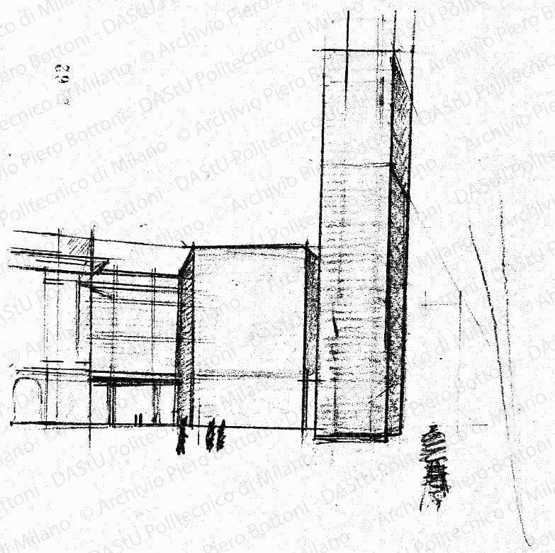 Schizzo prospettico, prot. 2162, s.d. Matita su lucido, cm 23,8x22,7. 