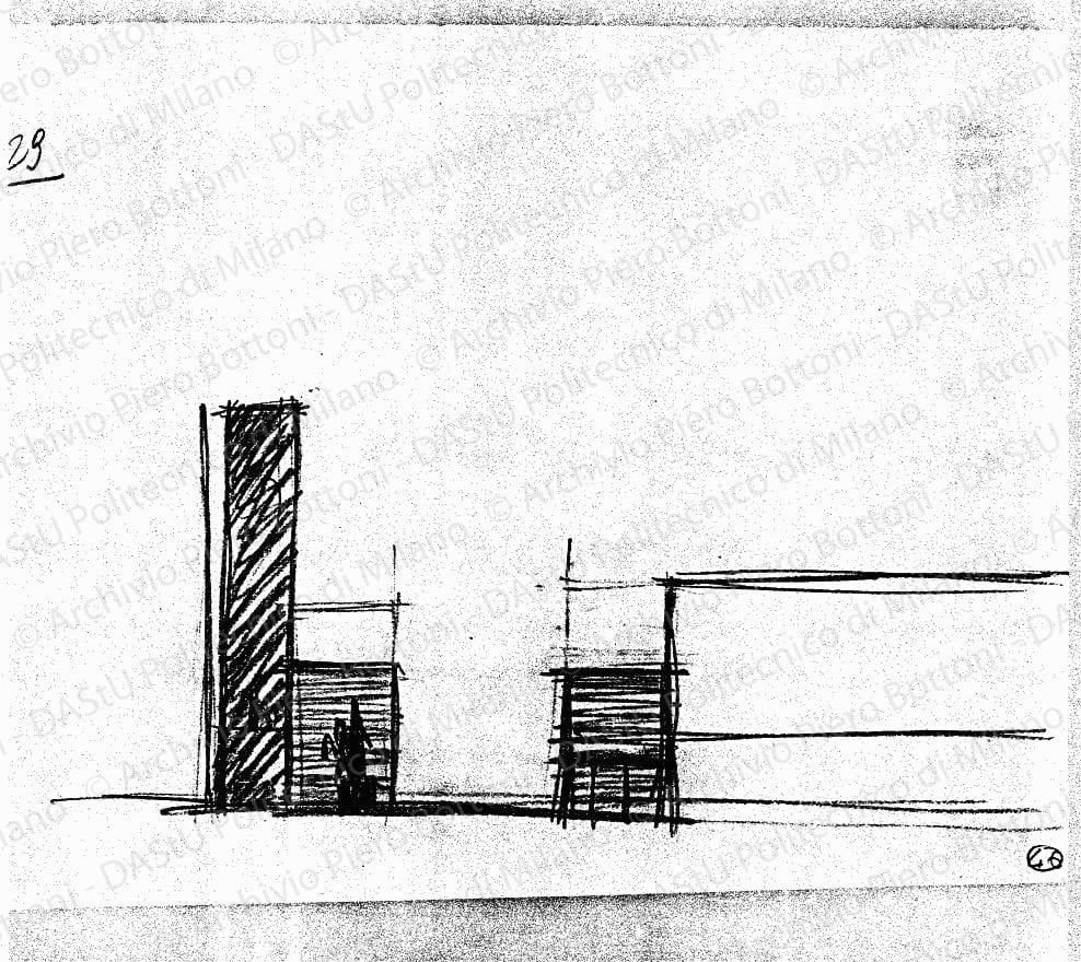 Schizzo prospetto, s.d. Matita su lucido, cm 22,2x28,0. 