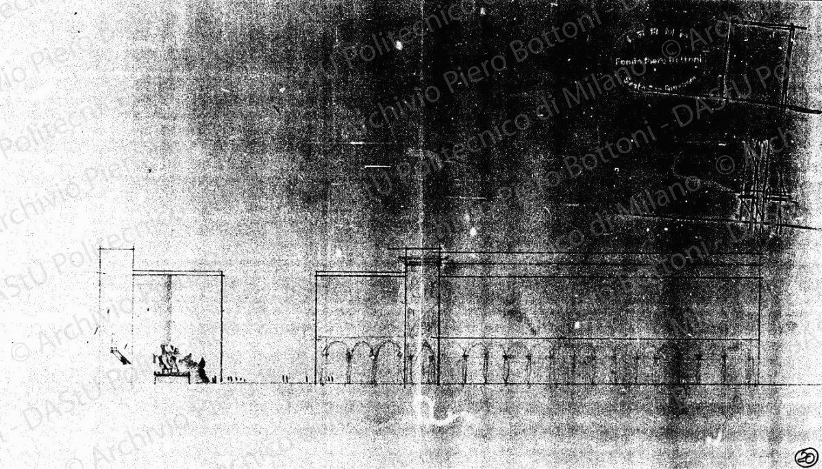 Schizzo prospetto, s.d. Matita rossa su lucido, cm 20,4x35,9. 