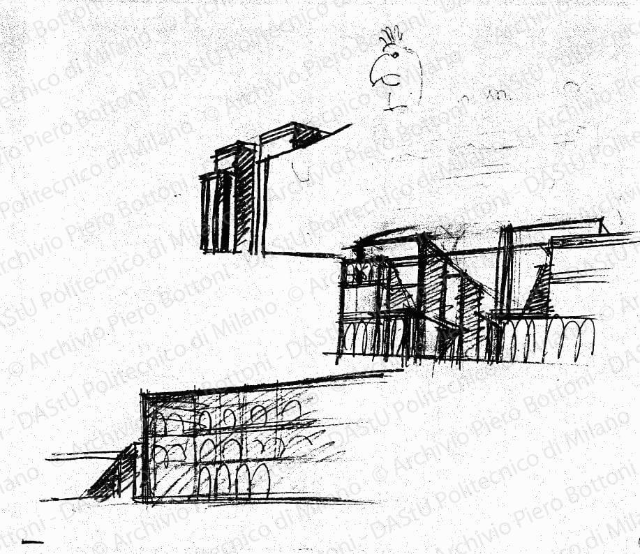 Schizzi prospettici, s.d. Matita su lucido, cm 27,5x32,0. 