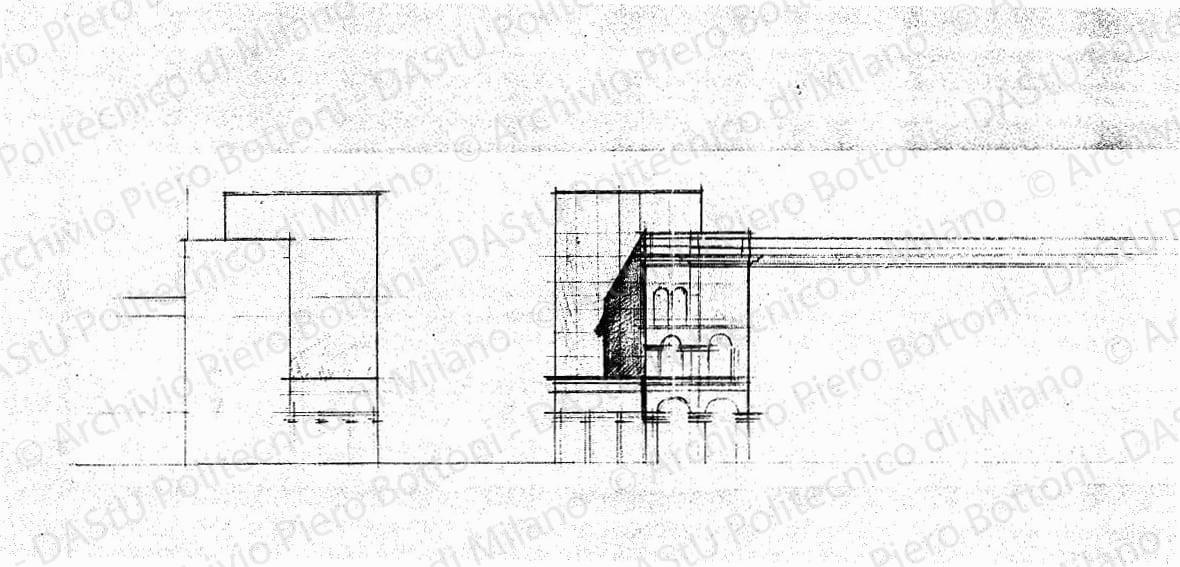 Prospetto su piazza Duomo, scala 1:100, s.d. Matita su lucido, cm 21,5x78,6. 