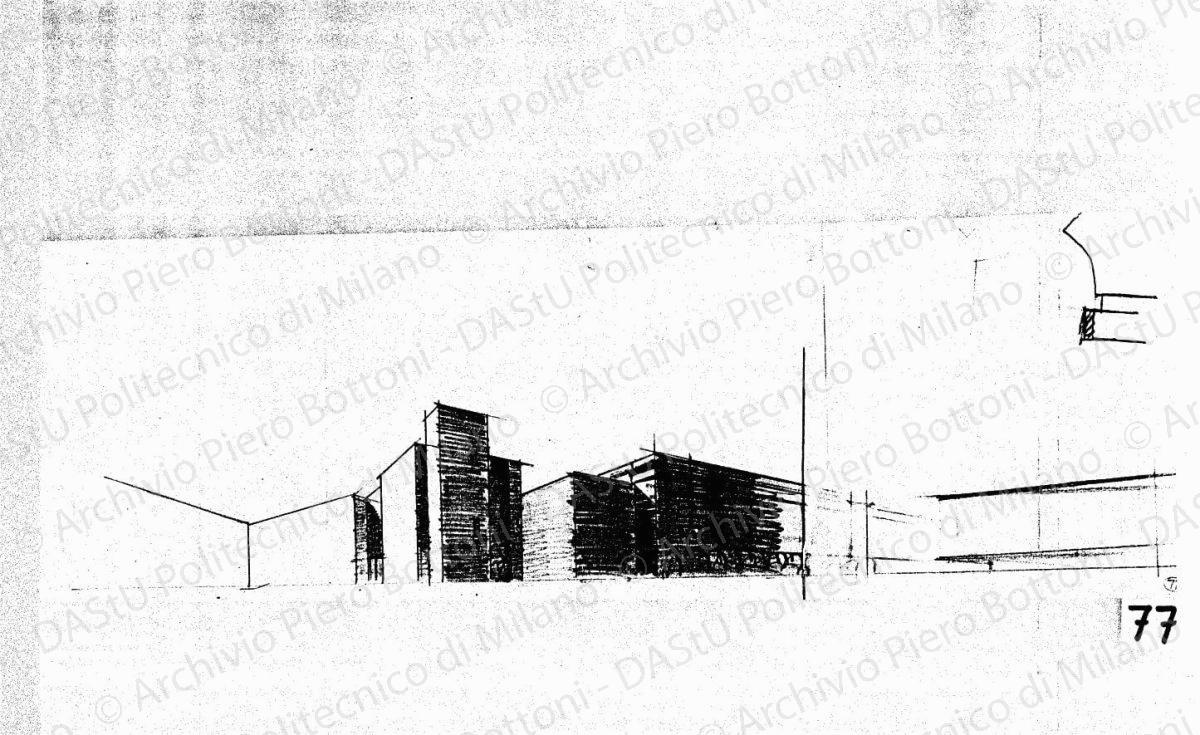 Schizzo prospettico, s.d. Matita su lucido, cm 15,9x54,4. 