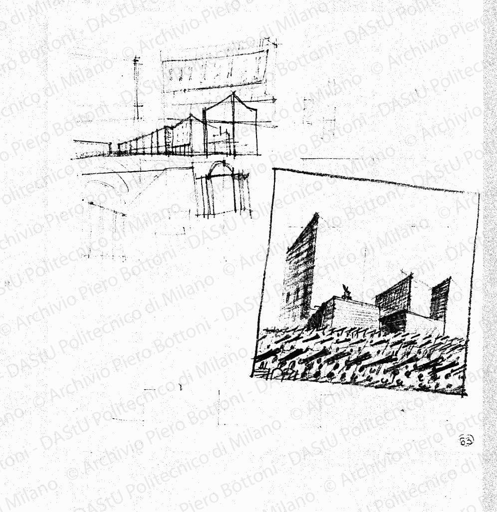 Schizzi prospettici, s.d. Matita su lucido, cm 25,3x25,0. 