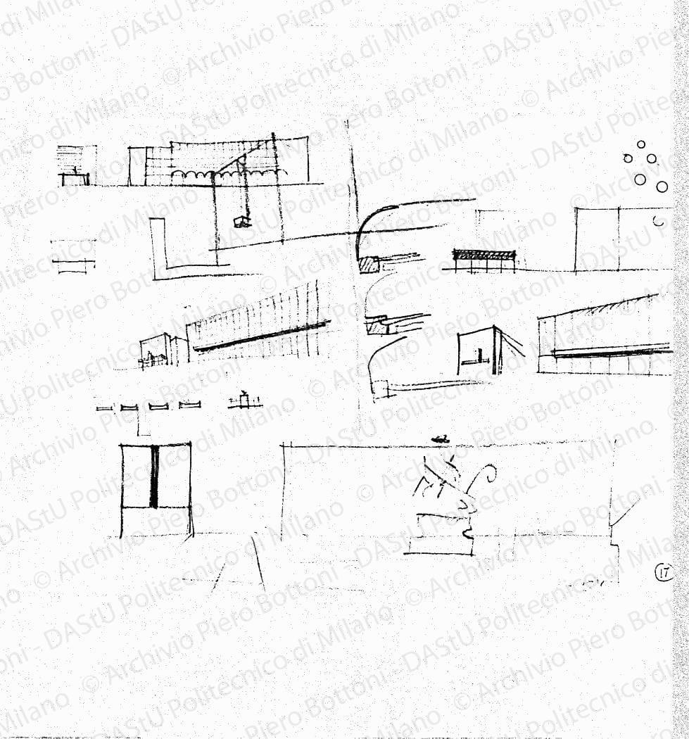 Schizzi prospettici, s.d. Matita su lucido, cm 19,6x27,0. 