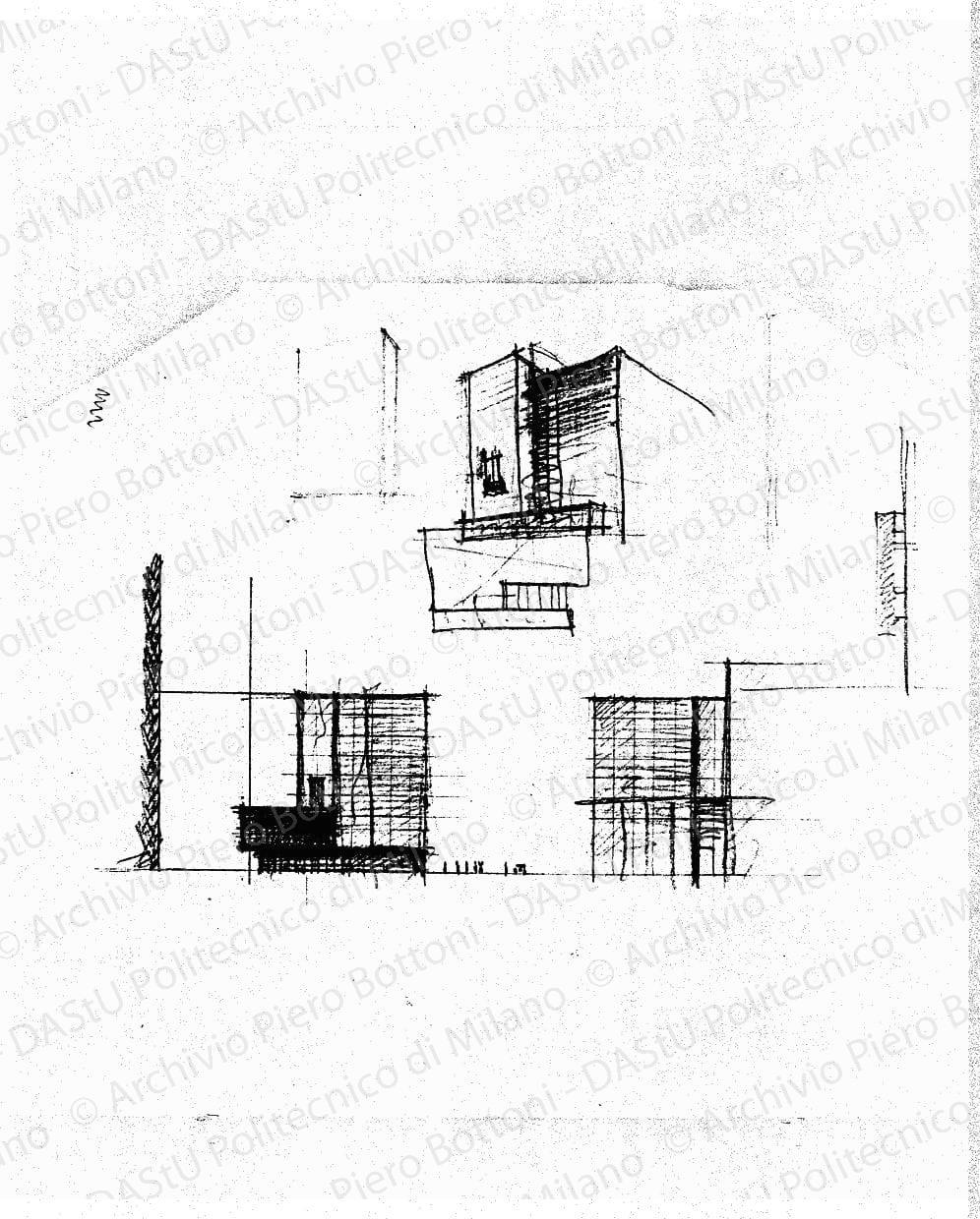Schizzi prospettici, s.d. Matita su lucido, cm 22,8x28,6. 