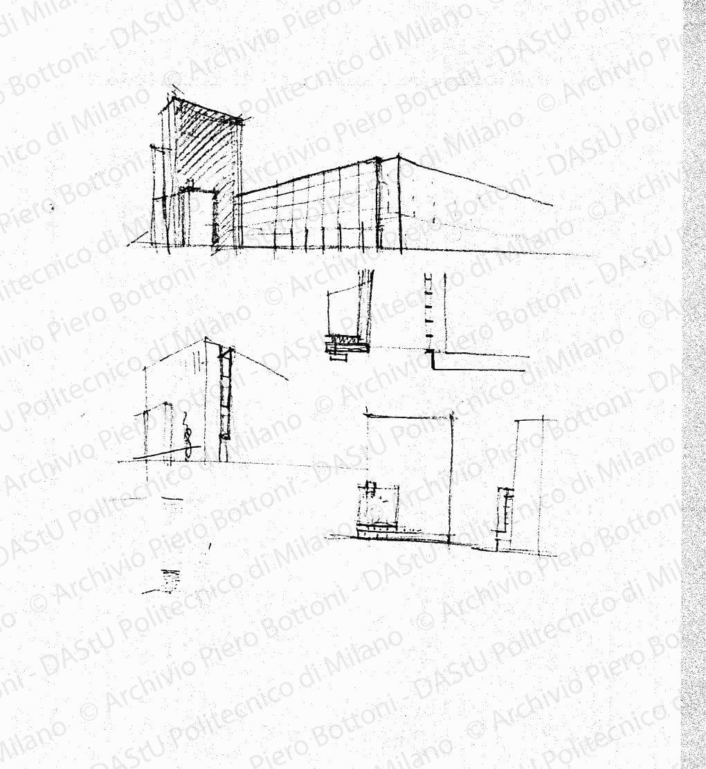 Schizzi prospettici, s.d. Matita su lucido, cm 28,7x22,0. 