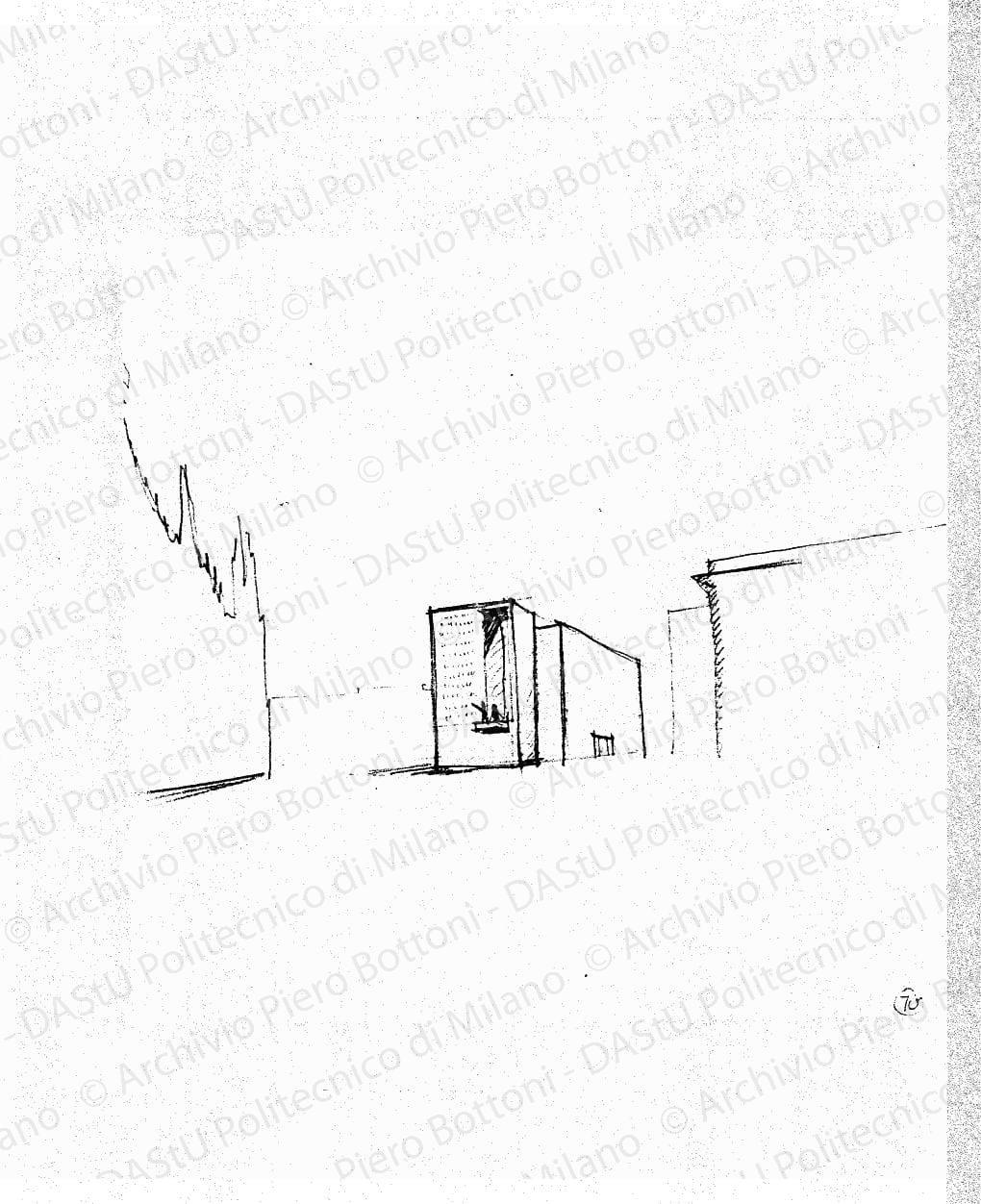 Schizzo prospettico, s.d. Matita su lucido, cm 24,9x26,8.