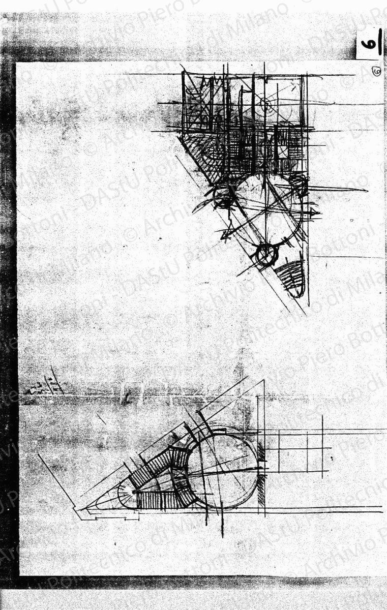Studi dell'atrio e ingresso secondario sala delle Cariatidi, piante, scala 1:100, s.d. Matita su lucido, cm 31,0x43,3. 