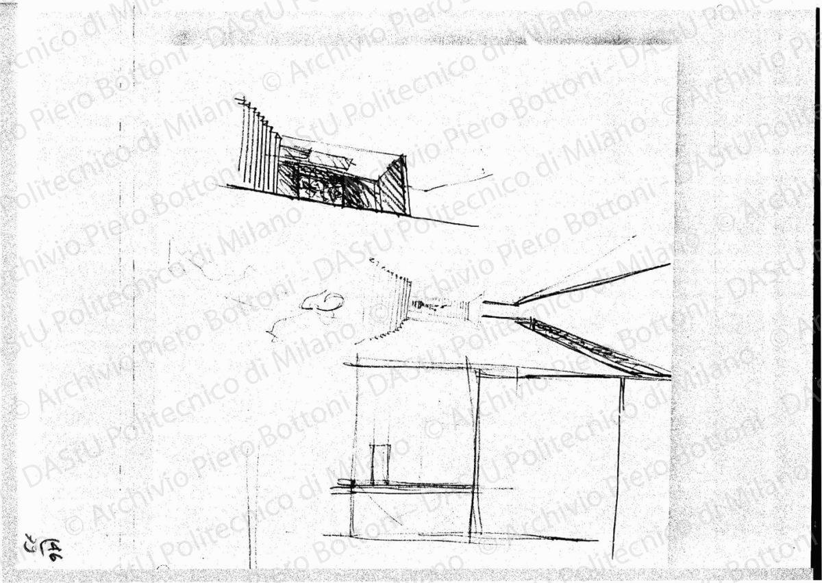 Schizzi prospettici dello scalone d'onore dell'arengario, s.d. Matita su lucido, cm 29,1x31,0. 