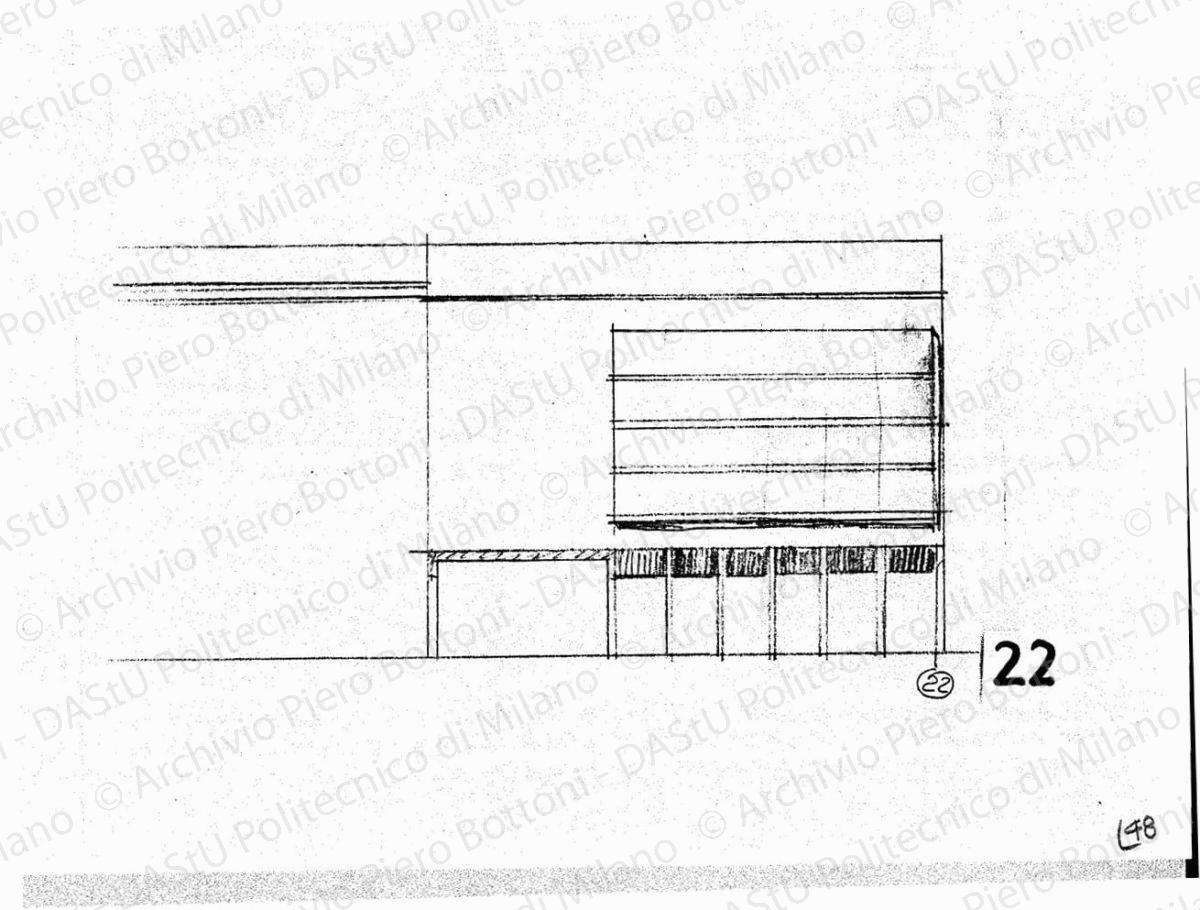 Studio dell'arengario, fronte sulla piazzetta Reale, scala 1:200, s.d. Matita su lucido, cm 18,6x25,4. 