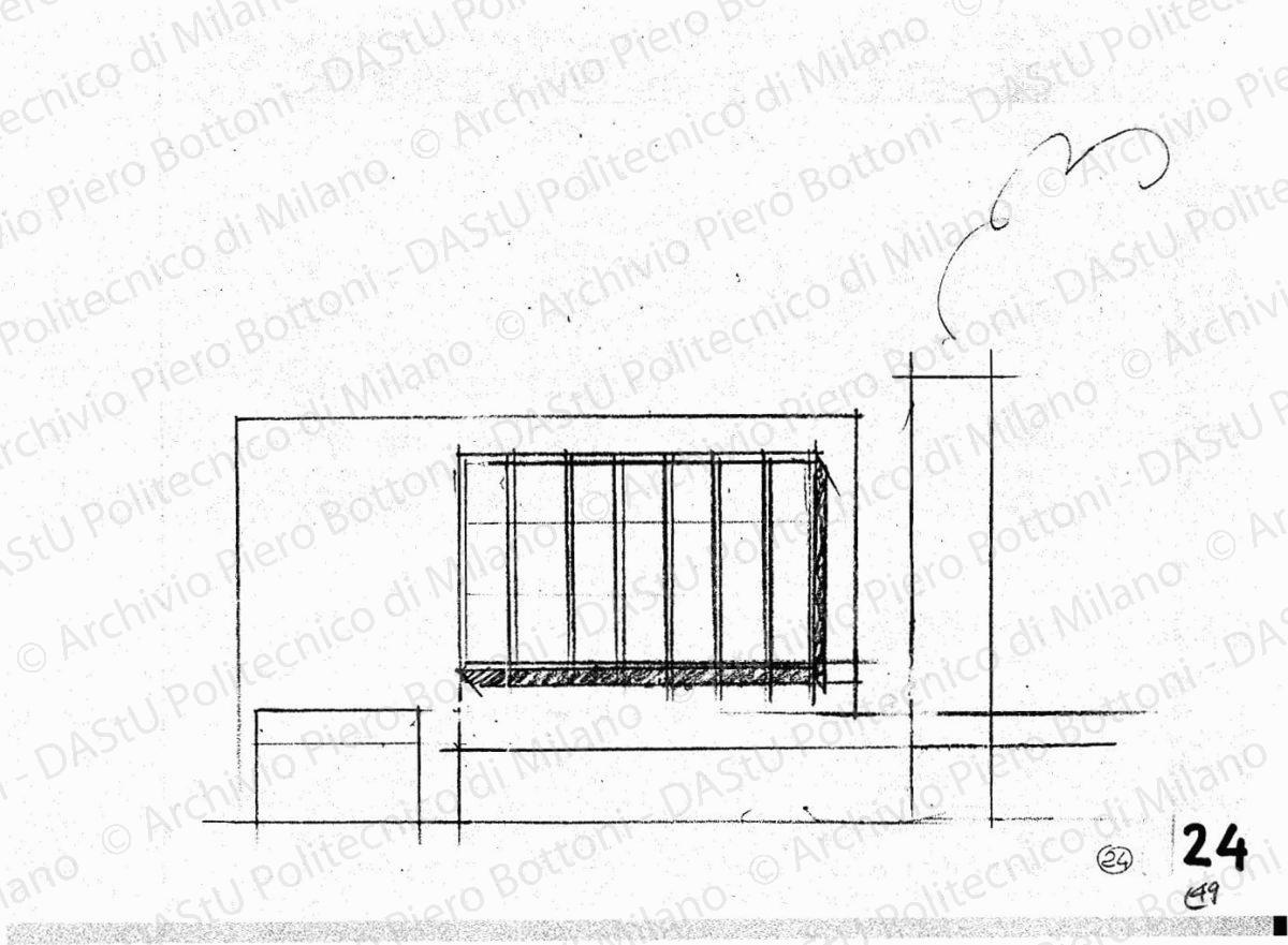Studio dell'arengario, fronte sulla piazzetta Reale, scala 1:200, s.d. Matita su lucido, cm 22,5x34,0.