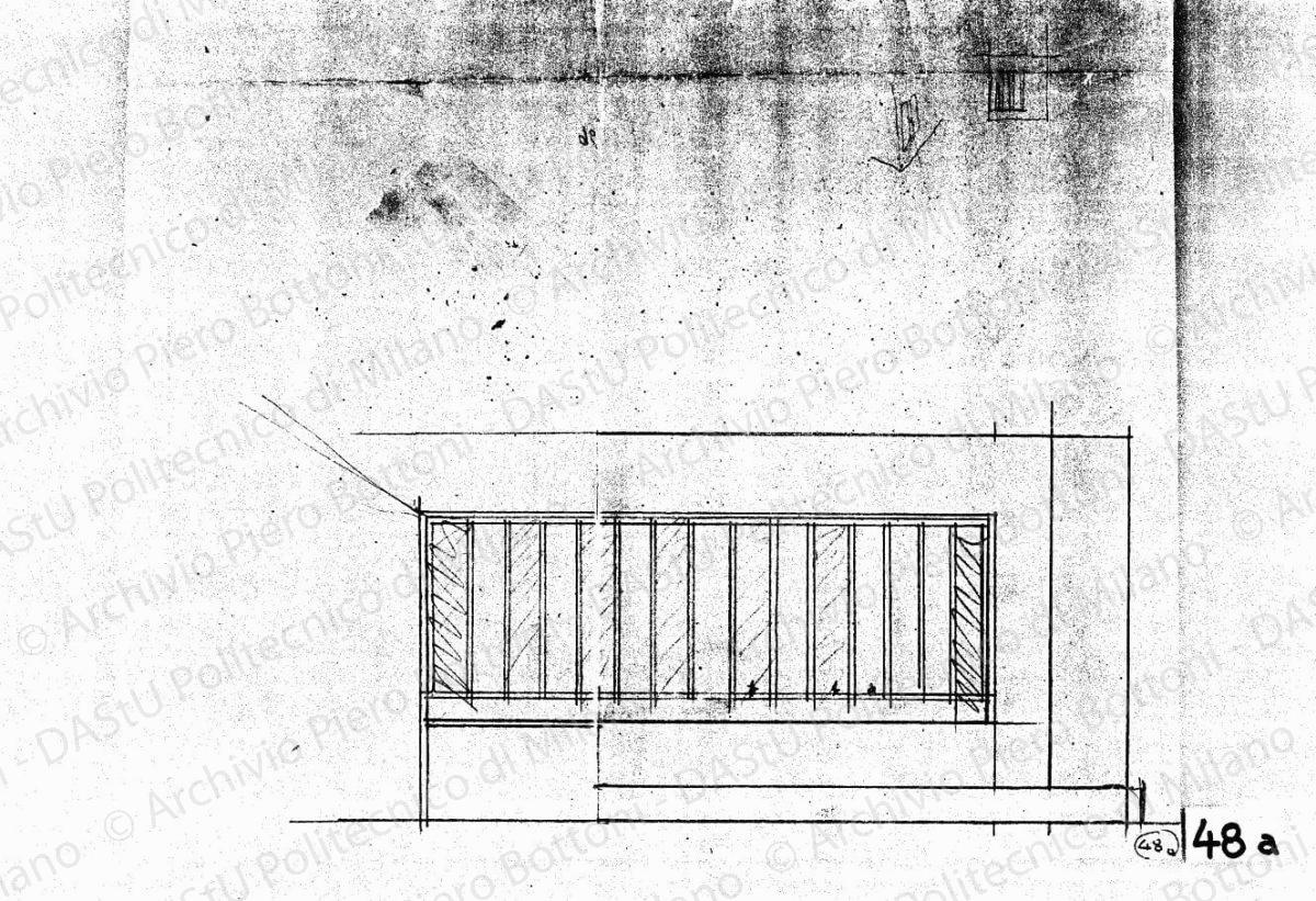 Studio dell'arengario, fronte sulla piazzetta Reale, scala 1:200, s.d. Matita su lucido, cm 50,4x33,3.