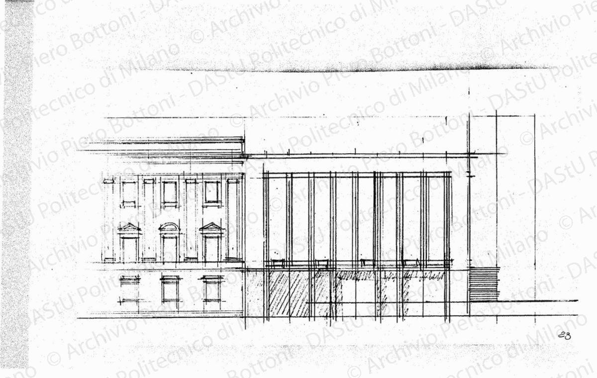 Studio dell'arengario, fronte sulla piazzetta Reale, scala 1:200, s.d. Matita su carta, cm 18,3x33,9.