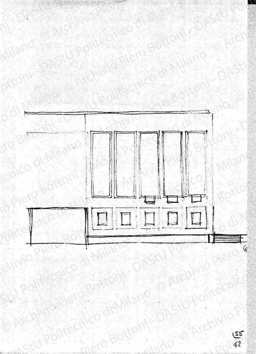 Schizzo del fronte dell'arengario sulla piazzetta Reale, s.d. Matita su lucido, cm 11,9x19,7. 