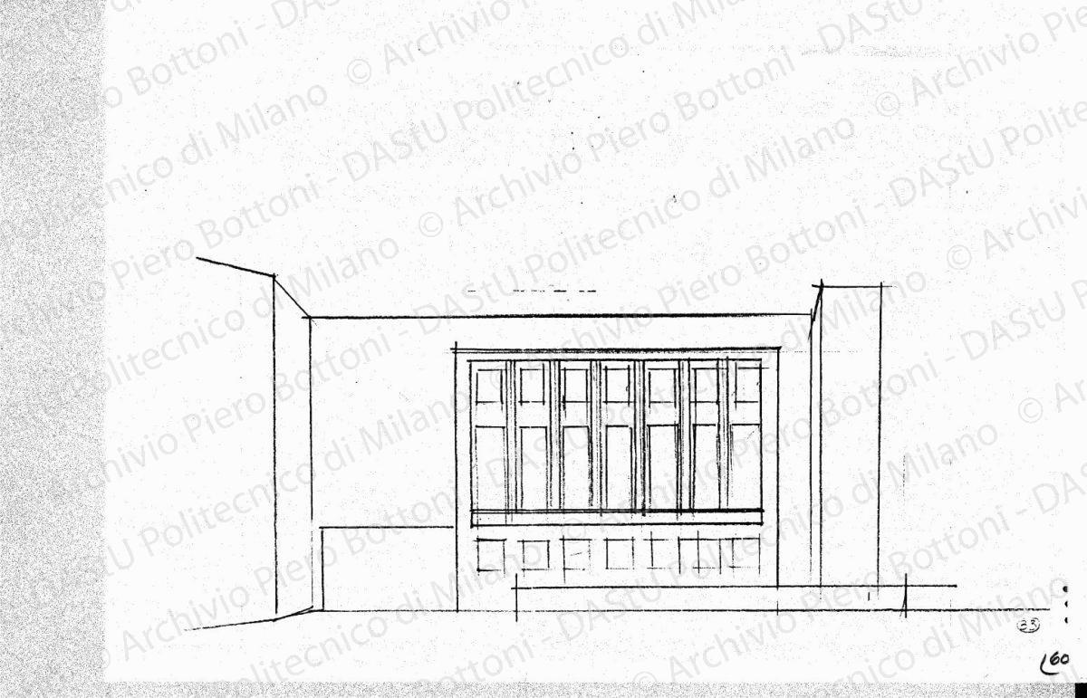 Studio dell'arengario, fronte sulla piazzetta Reale, scala 1:200, s.d. Matita su lucido, cm 22,2x32,8. 