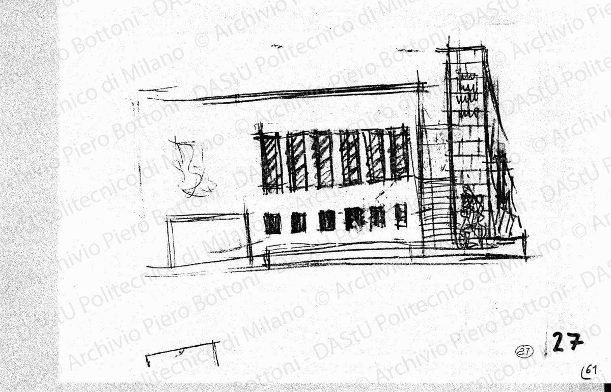 Schizzo del fronte dell'arengario sulla piazzetta Reale, scala 1:200, s.d. Matita su lucido, cm 22,9x28,2. 