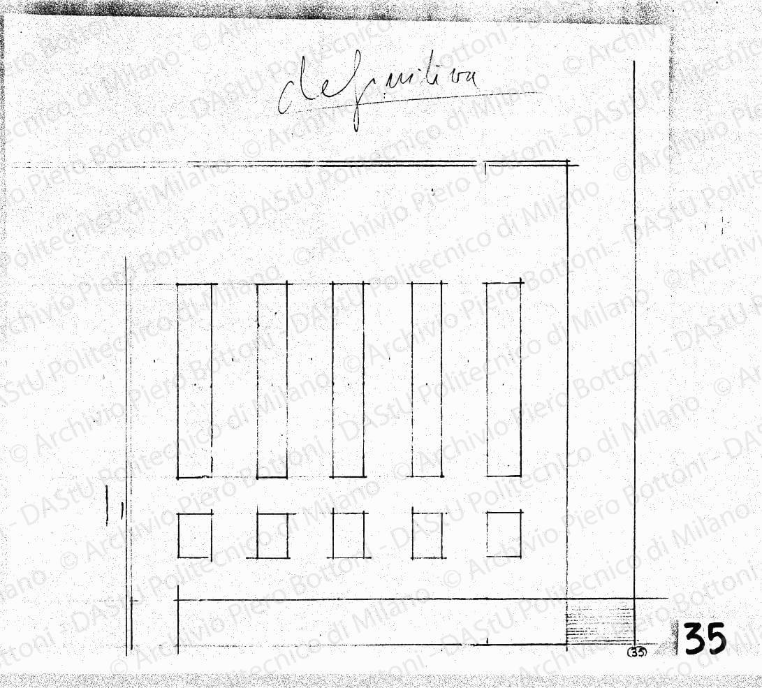 Studio dell'arengario, fronte sulla piazzetta Reale, scala 1:100, s.d. Matita su lucido, cm 32,2x33,8. 