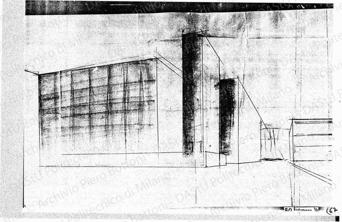 Prospettiva schematica, s.d. Matita su lucido, cm 57,7x129,8. 