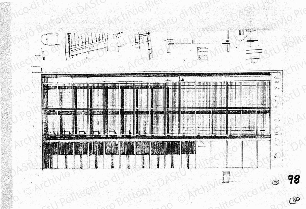 Studio palazzo ovest, fronte su piazza Duomo, scala 1:200, s.d. China e matita su lucido, cm 34,8x42,3. 