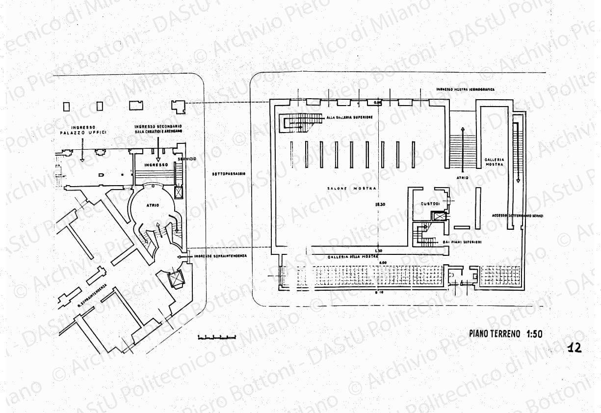 Palazzo arengario, pianta piano a quota 2,30, scala 1:100, s.d. China su lucido, cm 42,6x42,6. 