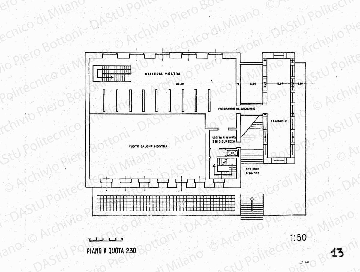 Palazzo arengario, pianta piano a quota 7,60, scala 1:100, s.d. China su lucido, cm 40,0x70,0. 