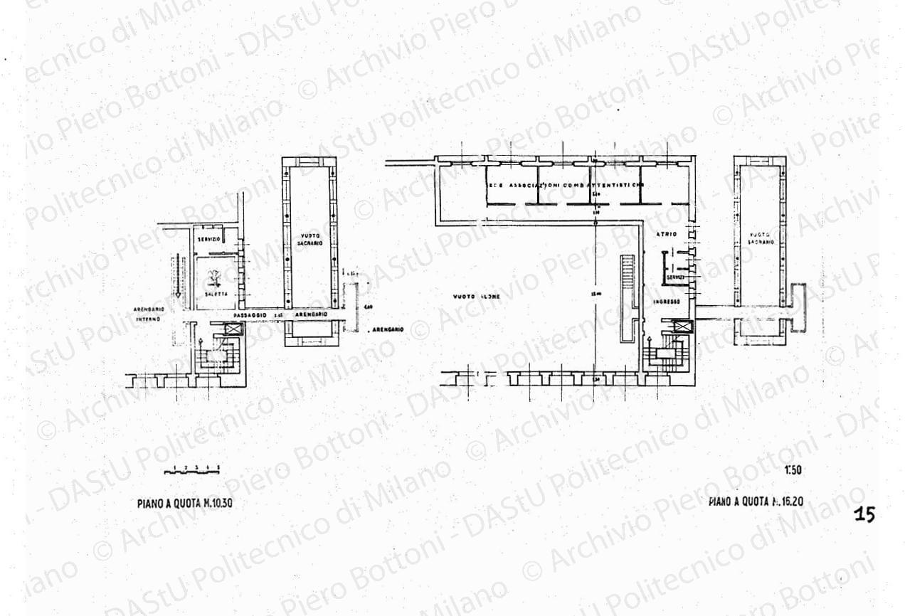 Palazzo arengario, piante piano a quota 20,20, scala 1:100, s.d. China su lucido, cm 39,6x44,5. 