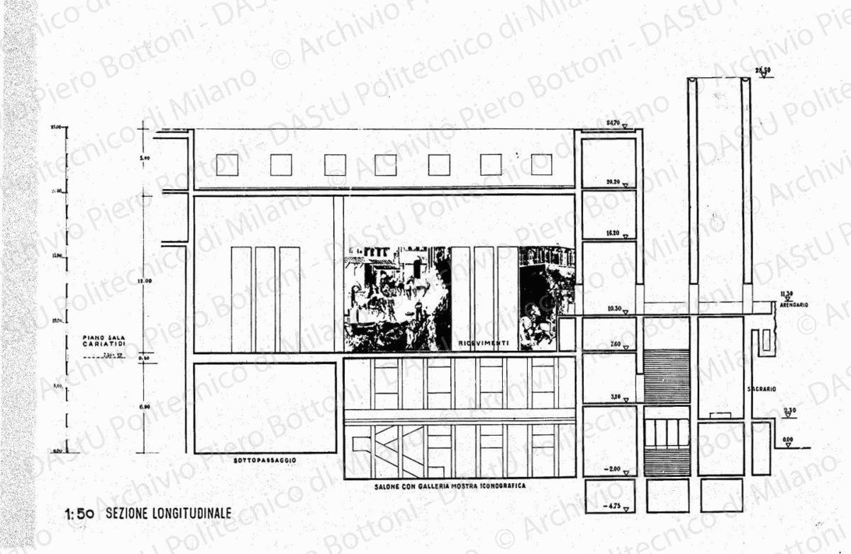 Palazzo arengario, sezione trasversale, scala 1:100, s.d. China e matita su lucido, cm 42,5x43,0. 