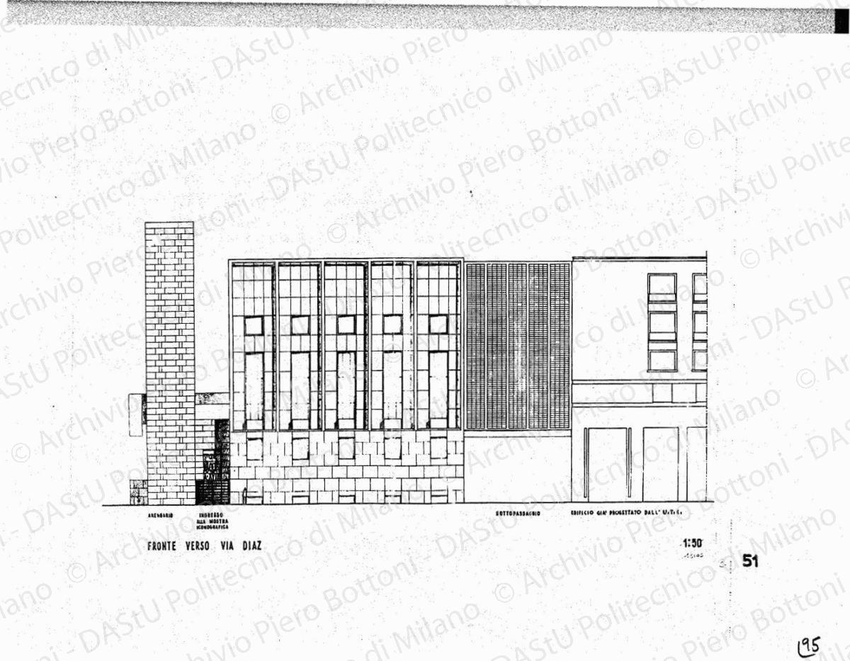 Prolungamento palazzo Mengoniano, fronte su piazza del Duomo, scala 1:100, s.d. China su lucido, cm 40,5x101,8. 