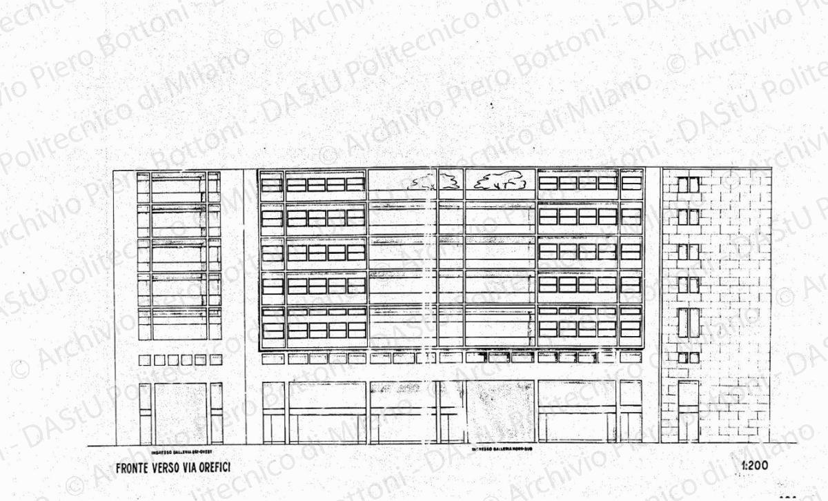 Palazzo a ovest della piazza, fronte verso via Orefici, scala 1:100, s.d. China e matita su lucido, cm 45,1x77,5. 