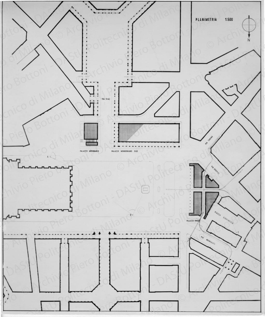 Riproduzione di "Planimetria 1:500", positivo, bianco e nero, mm 260x217.