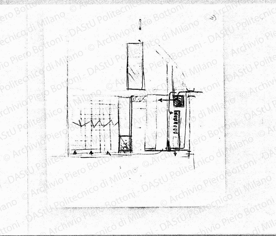 Schizzo planimetrico, s.d. Matite colorate su carta, cm 20,7x23,4. 