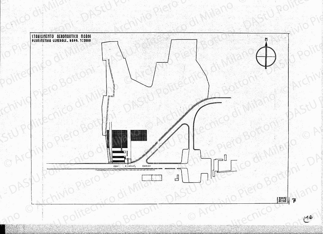 Stabilimento aeronautico Nardi, planimetria generale, scala 1:2000, 15 settembre 1937. China su lucido, cm 49,0x73,7. 