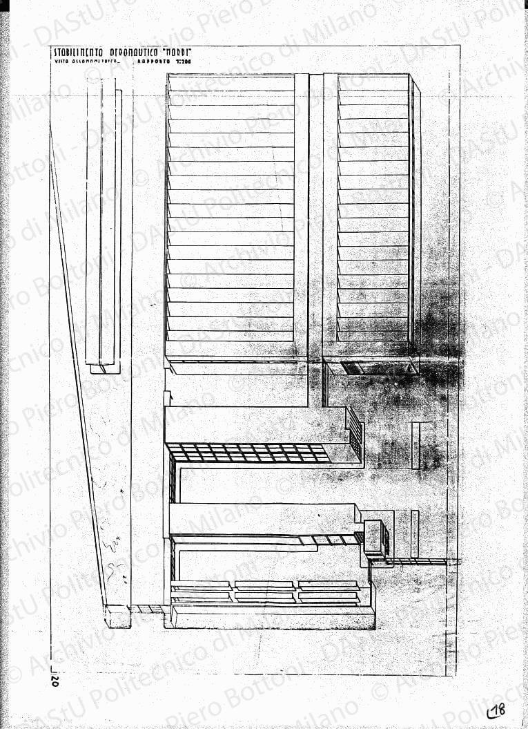 Stabilimento aeronautico Nardi, vista assonometrica, scala 1:200, s.d. China su lucido, cm 111,4x72,2. 