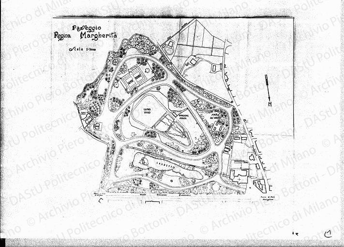 Passeggio Regina Margherita, planimetria, scala 1:1000, s.d. Eliografia su carta, cm 83,2x90,8. 