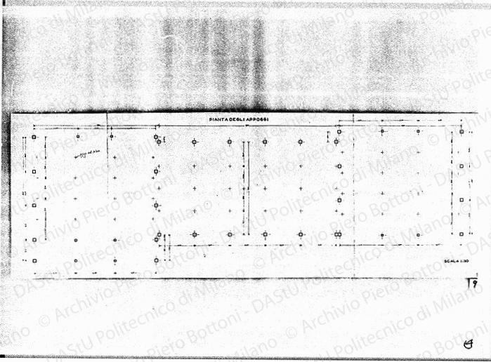 Pianta degli appoggi (edificio esistente), scala 1:50, s.d. Eliografia su carta, cm 33,0x95,2. 