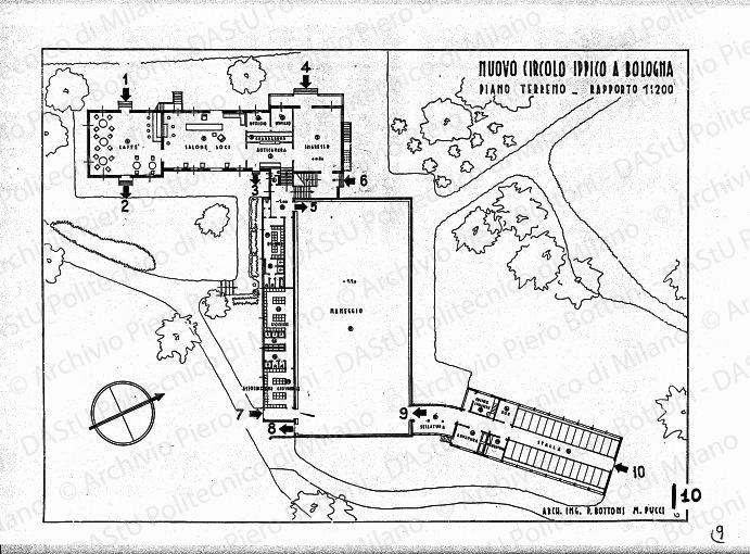Nuovo circolo ippico a Bologna, pianta piano terreno, scala 1:200, s.d. China su lucido , cm 40,0x55,0.  