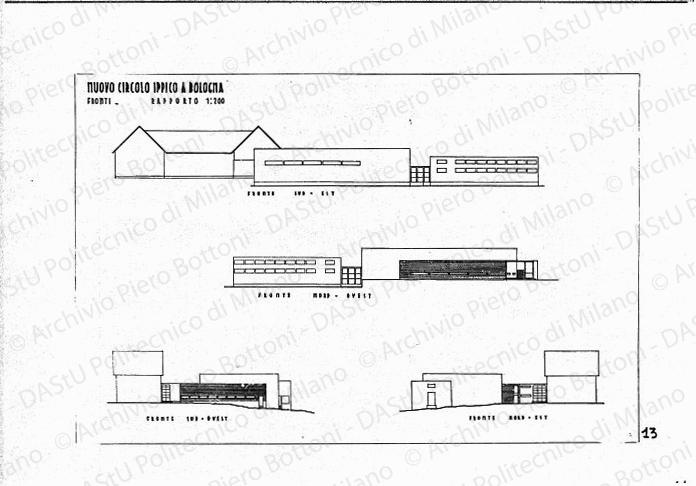 Nuovo circolo ippico a Bologna, fronti, scala 1:200, s.d. China su lucido, cm 47,2x73,0. 