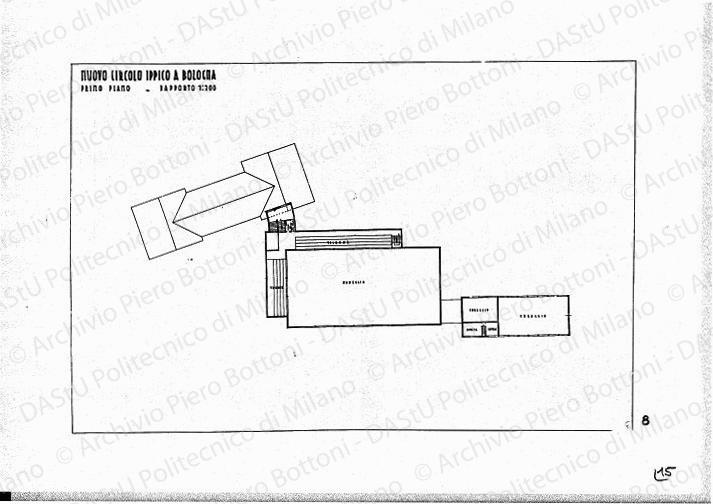 Nuovo circolo ippico a Bologna, pianta primo piano, scala 1:200, s.d. China su lucido, cm 47,7x73,5. 