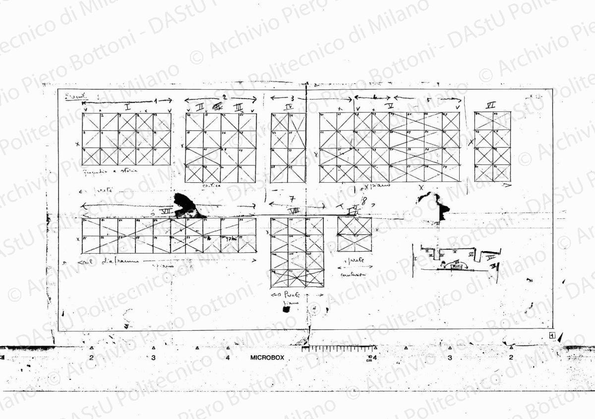 Piano del Breuil, la localizzazione delle tavole, s.d. Matita, china e matita rossa su lucido, cm 32,5 x68,4.